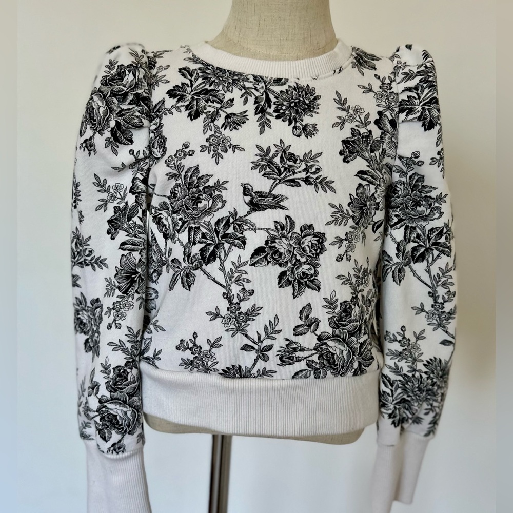 Janie and Jack Floral toile Puff Sleeve Sweater girls 6 sweatshirt